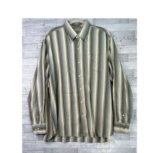 Tommy Bahama Men's Striped Button Up Shirt Long Sleeve Green Gray‎ Size XL